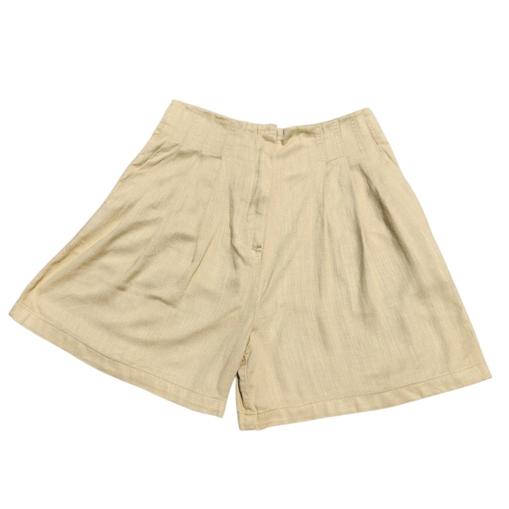 Pleated Shorts Size 6 Beige High Waisted Linen Blend Coastal Tailored Minimalist